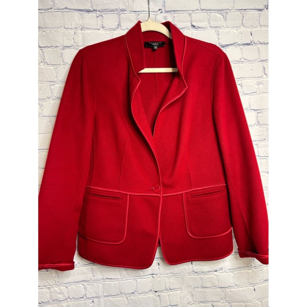 Talbots Red The Grace Fit Classic Office Preppy Wool Blend Blazer Jacket 14P